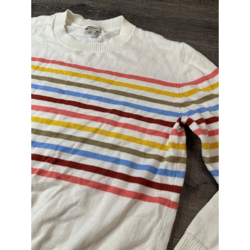LL Bean White Multi-Color Stripes Sweater Cotton Cashmere Blend Preppy XS - Picture 9 of 10